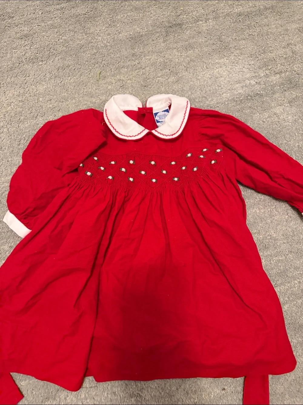 Red Girls’ Peter Pan Collar Smocked Christmas corduroy Dress